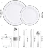 WELLIFE 350Pcs Silver Plastic Plates for 50 Guests - Disposable Dinnerware Set, Party Supplies Includes 100 Silver plates,150 Silverware,50 Napkins,50 Cups, Plastic Plates for Party and Wedding