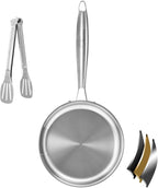 Tri-ply Stainless Steel Frying Pan 8 Inch Small Skillet for Chef's Cooking Pan Induction Oven Dishwasher Safe, Compatible with All Cooktops Up to 600℉ with Kitchen Tongs(Detachable Handle)