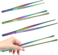 12 Inch & 10 Inch Fine Long Tweezers Tongs Stainless Steel, Rainbow Professional Kitchen Tweezers Tongs for Cooking, BBQ, Plating, Repairing (Pack of 4)