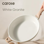 CAROTE 12.5 Inch Non Stick Frying Pan with Lid,White Granite Nonstick Skillet Omelet Pans, Egg Pan Granite Cookware, PFOS & PFOA Free