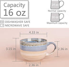 Bosmarlin Large Ceramic Coffee Mug Set of 2, Stoneware Jumbo Latte Mugs for Office and Home, 16 Oz, Dishwasher and Microwave Safe(Blue, 2)