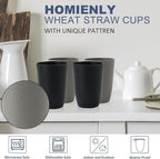 Homienly Drinking Glasses 16oz Wheat Straw Cups-Stackable and Reusable Cups, Alternative to Plastic Cups for Iced Coffee, Smoothies,Iced Tea-Black Grey