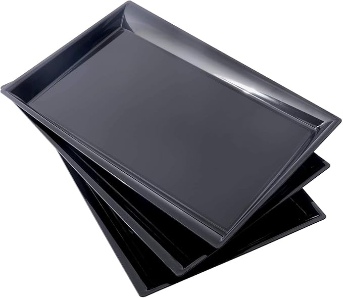 Supernal 12 Pack Black Plastic Serving Trays, 15"x10" PlasticTrays, Plastic Fast Food Tray, Heavy Duty Platters, Disposable Serving Party Platters Black，Party Serving Trays