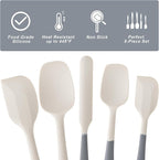 Silicone Spatula Set, 5 Piece Food Grade Rubber Spatulas for Baking, Cooking, and Mixing High Heat Resistant Non Stick Dishwasher Safe BPA-Free (Gray+White)