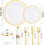 WELLIFE 700 Pcs Gold Plastic Plates for 100 Guests - Disposable Dinnerware Set,Party Supplies Includes 200 Gold Plates,300 Plastic Silverware,100 Napkins,100 Cups for Party and Wedding