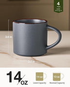 famiware Coffee Mugs Set of 4, Nebula 14oz Coffee Mugs, Ceramic Cup Set with Handle for Latte, Tea, Milk, Cappuccino, Cocoa, Charcoal