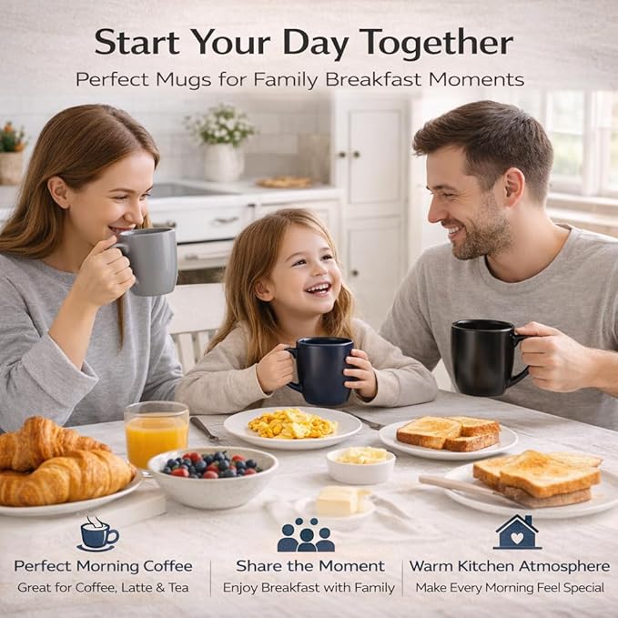 GBhome 16oz Coffee Mugs Set of 6, Large Ceramic Coffee Mugs for Man, Woman, Dad, Mom, Modern Coffee Mugs Set with handle for Tea/Latte/Cappuccino/Milk/Cocoa. Dishwasher&Microwave Safe,Multi-Color