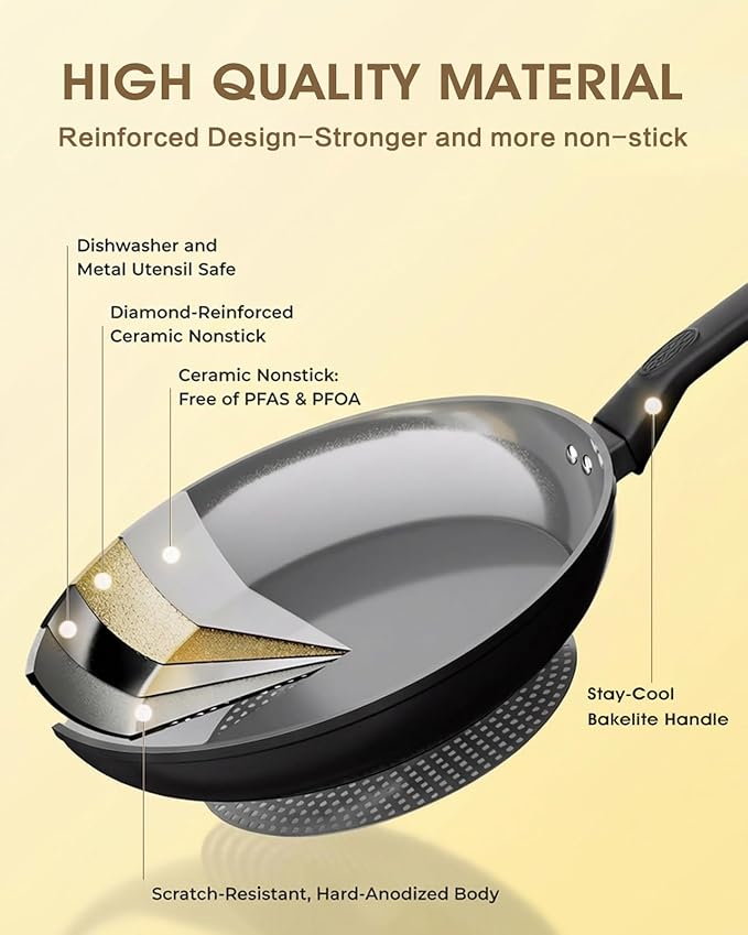 8 Inch Nonstick Frying Pan Skillet, Ceramic Frying Pan, Non Toxic Healthy Ceramic Coating, Suitable for All Stovetops, PTFE PFOA PFOS Free, Black