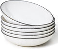 Yeacccng White Pasta Bowls Set of 6, 9.25 Inch 50 Oz Large Ceramic Soup Salad Bowls, Black Rim Minimalist Design, Lead-Free Cadmium-Free, Dishwasher Microwave Oven Safe, Scratch-Resistant