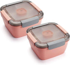 Freshmage Lunch Container To Go, 2 Packs 52-oz Salad Bowls With 3 Compartments, Dressings Container for Toppings, Snacks, Men, Women (Pink+Pink)