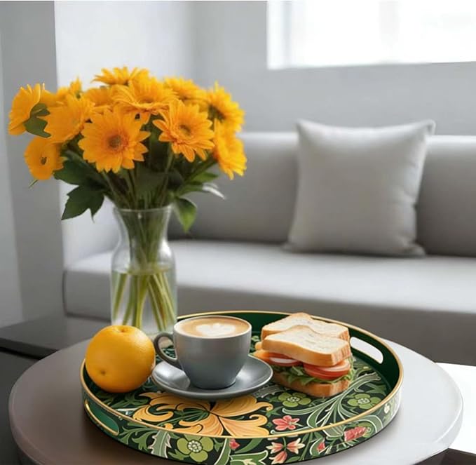 Round Serving Tray with Handles,Modern Ottoman Tray Coffee Table Tray,13 Inch Plastic Trays for Ottoman Coffee Table,Decorative Serving Trays for Living Room