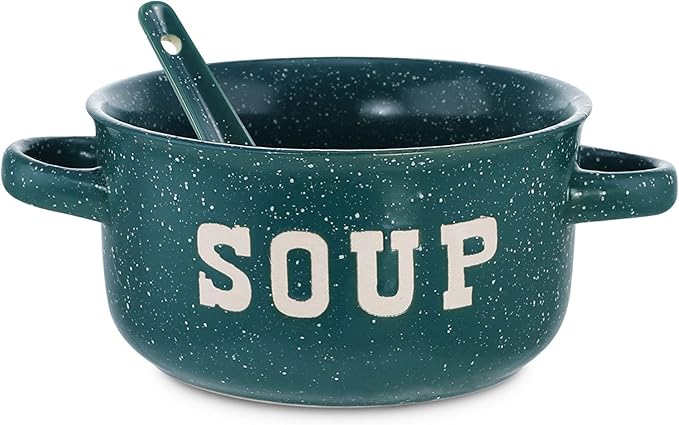 ZENVY Soup Bowl Set of 4 | Ceramic Soup Bowls and Spoons | 22 Ounce (Speckled)