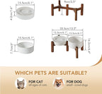 Havniva Ceramic 0.9 Cup Raised Slow Feeder Dog Bowl Set, Elevated 6.1inch Water Bowl and 6.1inch Slow Dish with Acacia Wood Stand for Small Dogs (2 x Reactived Glaze -White+ Stand)