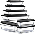 EATEX 7 Pack Glass Food Storage Containers with Lids, Baking Pans Set, Glass Baking Dishes for Oven | 3 Bread Pans for Bread Baking | 4 Casserole Dish Lasagna Pans, Oven Microwave Freezer Safe Black