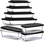 EATEX 7 Pack Glass Food Storage Containers with Lids, Baking Pans Set, Glass Baking Dishes for Oven | 3 Bread Pans for Bread Baking | 4 Casserole Dish Lasagna Pans, Oven Microwave Freezer Safe Black