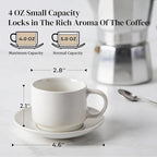 DOWAN 4 Ounce Porcelain Stackable Espresso Cups with Saucers Set of 4, White Espresso Cups for Home, Office and Cafe Use