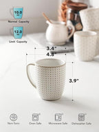 LE TAUCI Coffee Mugs 12 oz, Ceramic Mug Set Set of 4, Embossment Cups for Espresso, Latte, Tea, Cocoa, Cappuccino & Mocha, Dishwasher Oven Microwave Safe - 3.4 inch, Arctic White