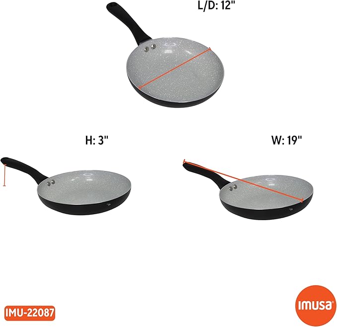 IMUSA 12" Premier Ceramic Nonstick Fry Pan with Cool Touch Handle, Matte Black