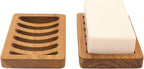 Slotted Soap Dish 2 Pack Teak Wood by HTB, Kitchen Wooden Sponge Holder, Self Draining Soap Dish for Shower, Sink, Bathroom, Bathtub, RV