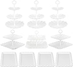 Pack of 10 NWK Cake Stand Set, with 3 x Two-Tier and 3 x Three-Tier Cupcake Stands, 4 x Appetizer Trays, 1 x Tablecloth for Birthday Bridal Baby Shower Party (White)