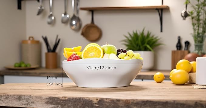 12.2'' Fruit Bowl for Kitchen Desktop, Modern Art Bowl,120oz Large Capacity,Can hold up to 10 full-size Baguettes, Grapes,Bananas, Pineapples