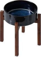 Havniva Ceramic 8.2inch Raised Dog Bowl Set, Elevated with Acacia Wood Stand, Food and Water Bowl for Large Breed Dogs, Weighted Pet Dishes(60oz, Starry Sky)