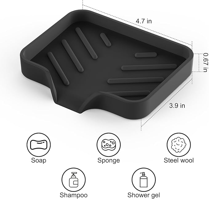 2 Pack Silicone Soap Dish, Self Draining Soap Dish, Non Slip Bar Soap and Sponge Holder for Bathroom Kitchen Sink Counter Organizer, Easy to Clean Soap Tray Waterfall Soap Saver 4.7"×3.9"