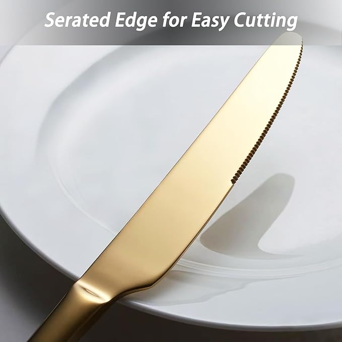 Quality Material Silverware Set with Squared Edge,18/10 Stainless Steel Cutlery Set,20 Piece Flatware Set,Service for 4,Dishwasher Safe(20)(gold)
