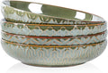 Sureasy Pasta Bowls Set of 4, 30oz Large Ceramic Embossed Bowl Plates, 8.5 Inch Wide and Shallow Plate Bowls, Salad Bowl, Microwave, Oven & Dishwasher Safe, Green
