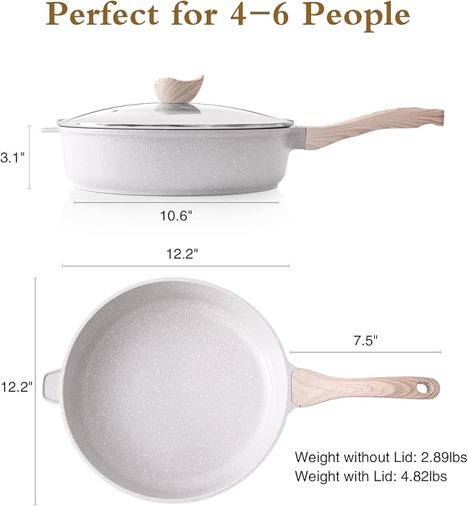 Kordisen Nonstick Ceramic Deep Frying Pan, 12 Inch Non Toxic Large Skillet with Lid, 5 Qt Healthy Jumbo Cooker, Saute Pan for Cooking, Induction Cookware, PFOA & PFAS Free (Grey)