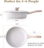 Kordisen Nonstick Ceramic Deep Frying Pan, 12 Inch Non Toxic Large Skillet with Lid, 5 Qt Healthy Jumbo Cooker, Saute Pan for Cooking, Induction Cookware, PFOA & PFAS Free (Grey)
