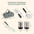 Cuisinart 24-Piece Griddle Tool Set with Storage Tote, Stainless Steel Flat Top Grill Accessories with Spatulas, Melting Dome, Smash Burger Press, Scraper & Tongs, Perfect for BBQ, Tailgates, Camping