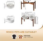 Havniva Ceramic 3.2 Cup Raised Slow Feeder Dog Bowl Set, Elevated 8.2inch Bowl and 9.5inch Dish with Acacia Wood Stand for Large Dog, Stop Bloat(2 x Reactived Glaze -White+ Stand)