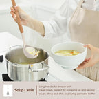 E-far Cooking Utensils Set of 6, Silicone Kitchen Utensils with Wooden Handle, Non-stick Cookware Friendly & Heat Resistant, Includes Spatula/Ladle/Slotted Turner/Serving Spoon/Spaghetti Server(Khaki)