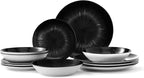 Bestone 12 Piece Round Kitchen Dinnerware Sets,Plates and Bowls sets,Dishes, Plates, Bowls, Dish Set，Plates and Bowls,Service for 4, Chip Resistant Porcelain ，Starburst Turquoise Black