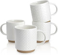 Sweese Stackable Coffee Mugs Set of 4, 10 oz Porcelain Coffee Cups with Embossed Design, White Cappuccino Cups, Stackable Mugs with Handle for Coffee, Latte, Tea
