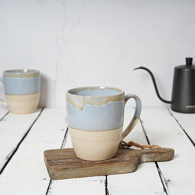 Bosmarlin Ceramic Coffee Mug Set of 4, 16 Oz, 5 Colors to Choose, Tea Cups, Dishwasher and Microwave Safe, Reactive Glaze (Light Blue)