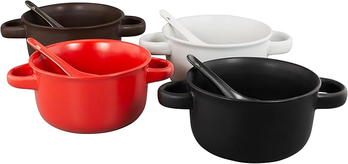 ZENVY Soup Bowl Set of 4 | Ceramic Soup Bowls and Spoons | 22 Ounce (Solid Matte)
