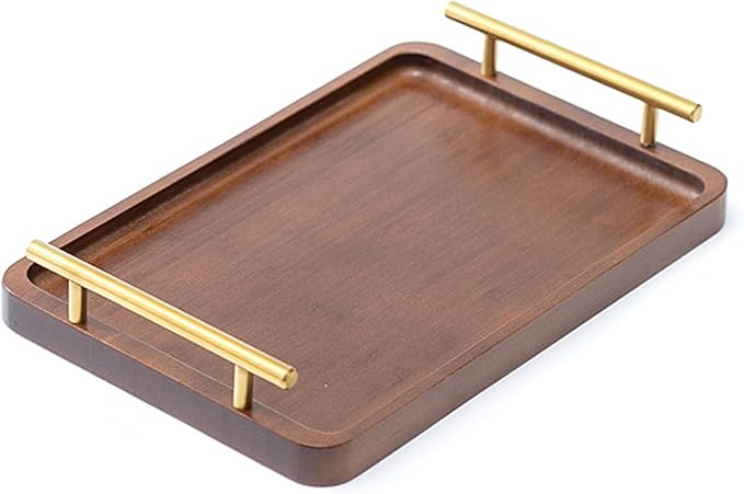 XZHXFX Bamboo Serving Tray with Gold Handles, Food Tray for Breakfast,Coffee Table,Dinner & Bar, Decorative Tray for Kitchen, Bedroom (Small)