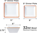 TP 12-Piece Melamine Dinnerware Sets, Plates and Bowls Dishes Set for 4, Break-Resistant & Non-Microwavable, Lightweight Square Dinner Plates, White with Rim