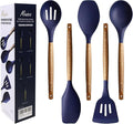 Miusco Non-Stick Silicone Kitchen Utensils Set with Natural Acacia Hard Wood Handle, 5 Piece, Midnight Blue, BPA Free, Baking & Serving Silicone Cooking Utensils
