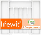 Lifewit Silverware Drawer Organizer, Expandable Utensil Tray for Kitchen, BPA Free Flatware and Cutlery Holder, Adjustable Plastic Storage for Spoons Forks Knives, 10.9"-17.5" x 13.7", White