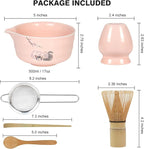 Matcha Whisk Set, Ceremonial Grade Pink Matcha Set, Premium Japanese Matcha Kit with Bamboo Whisk for Matcha Tea, Mixing Bowl, Scoop, Sifter and Matcha Whisk Holder