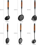 Stainless Steel Kitchen Utensils Set with Wood Handle, 18/10 Metal Cooking Utensils Set, 6-Piece - Spatula, Spoon, Ladle, Skimmer, Slotted Spoon, Pasta