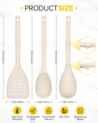 Pack of 4 Silicone Cooking Utensils Set, Non Stick Solid Spatulas and Heat Resistant Slotted Spoons with Back Hooks, Ideal BPA Free Kitchen Utensils Set for Frying,Serving,Turning,Stirring(KHAKI)