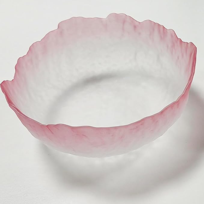 Glass Salad Bowl Irregular Lotus Flower Shape Serving Bowls, Mixing Nut Bowls for Kitchen Fruist, Snack, Dessert, and Ice Cream Candy Dishes (Crystal Gradient Pink, Set of 3 (L,M,S))