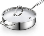 Cooks Standard Multi-Ply Clad Stainless Steel Saute Pan 10.5 Inch, 4 Quart Deep Frying Pan Skillet with Lid, Induction Cookware, Stay-Cool Handle