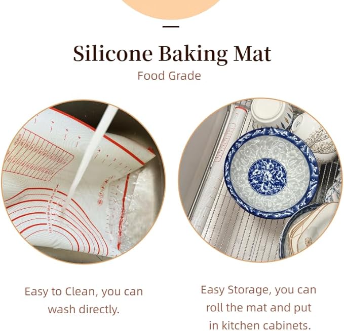 Large 24" x 16" Silicone Baking Mat | Non-Slip Pastry & Dough Mat with Dough scraper | Ideal for Rolling Out Pie Crusts, Fondant, and More | Oven-Safe Silicone Liner (24''L X 16''W)