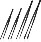 12 Inch & 10 Inch Fine Long Tweezers Tongs Stainless Steel, Black Professional Kitchen Tweezers Tongs for Cooking, BBQ, Plating, Repairing (Pack of 4)