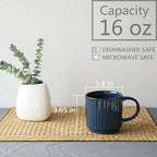 Bosmarlin Stackable Ceramic Coffee Mug Set of 4, 16 Oz, Coffee Cups, Microwave Safe, Unique Reactive Glaze (Prussian Blue, 16 Oz)